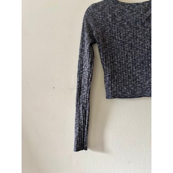 Abercrombie & Fitch Long Sleeve Crop Top Rib Knit Heather Gray Sweater Shirt - Picture 8 of 9
